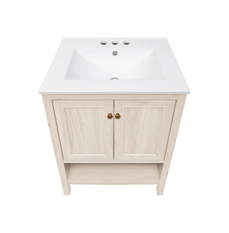 Swiss Madison 24" Freestanding Bathroom Vanity in White Oak with 3-Hole Centerset Sink Top