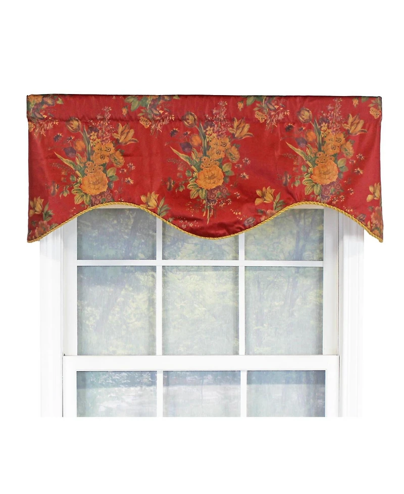 Rlf Home Eliza Excellent Deep Color Background Cornice Stylish Window Valance 3" Rod Pocket 50" x 17" Red