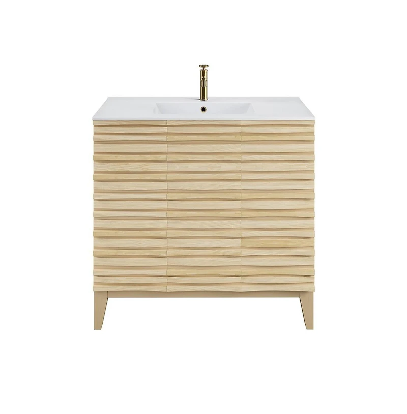 Swiss Madison Cascade 36" Freestanding Bathroom Vanity in Natural oak with Sink Top