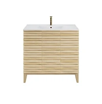 Swiss Madison Cascade 36" Freestanding Bathroom Vanity in Natural oak with Sink Top