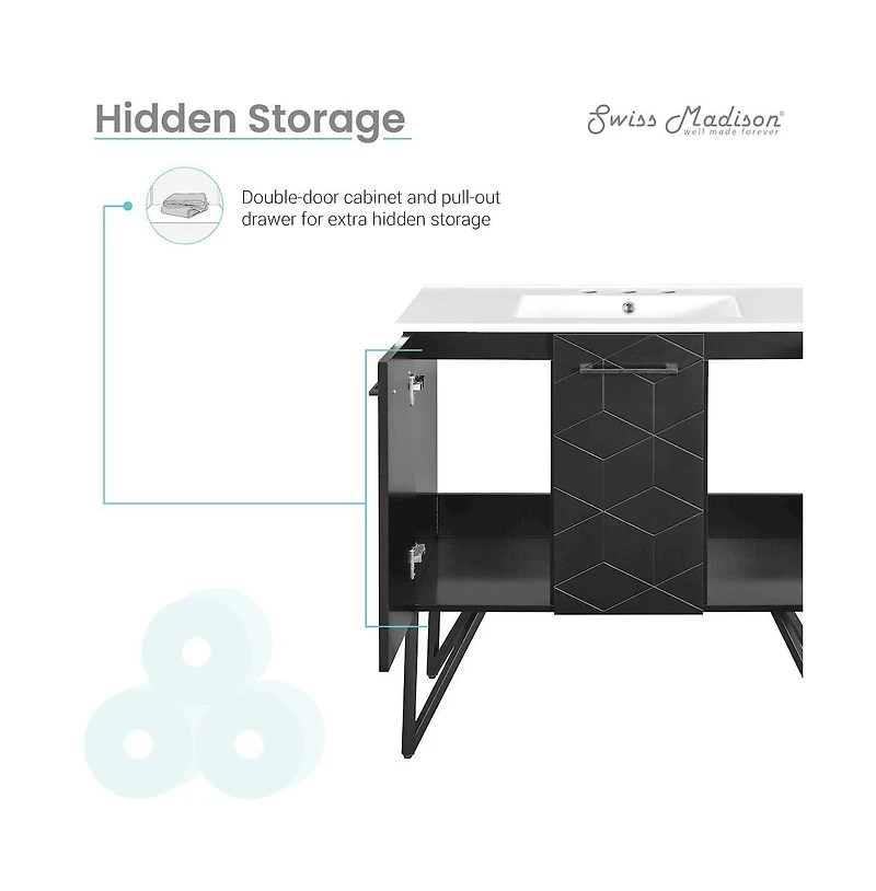 Swiss Madison Annecy 36 in. Phantom Black Bathroom Vanity With White, 3-Hole Ceramic Sink Top