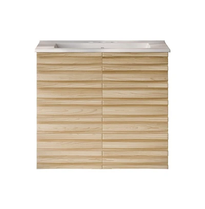 Swiss Madison 24" Wall-Mounted Bathroom Vanity in Natural Oak with 3-Hole Centerset Sink Top