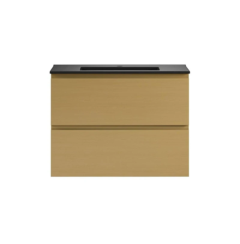 Swiss MadisonLiberte 30" Wall-Mounted Bathroom Vanity in Natural Oak with Black Sink Top