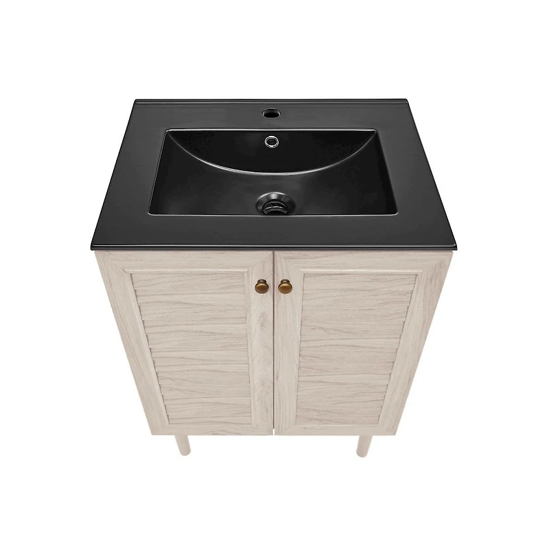Swiss Madison Bron 24" Freestanding Bathroom Vanity in White Oak with Black Sink Top