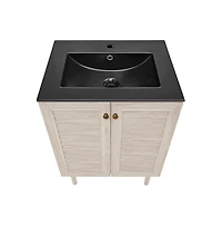 Swiss Madison Bron 24" Freestanding Bathroom Vanity in White Oak with Black Sink Top