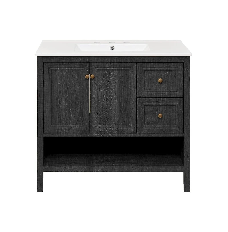 Swiss Madison 36" Freestanding Bathroom Vanity in Black Oak with 3-Hole Widespread Sink Top