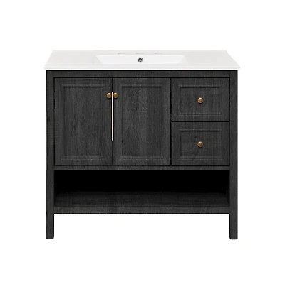 Swiss Madison 36" Freestanding Bathroom Vanity in Black Oak with 3-Hole Widespread Sink Top