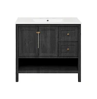 Swiss Madison 36" Freestanding Bathroom Vanity in Black Oak with 3-Hole Widespread Sink Top