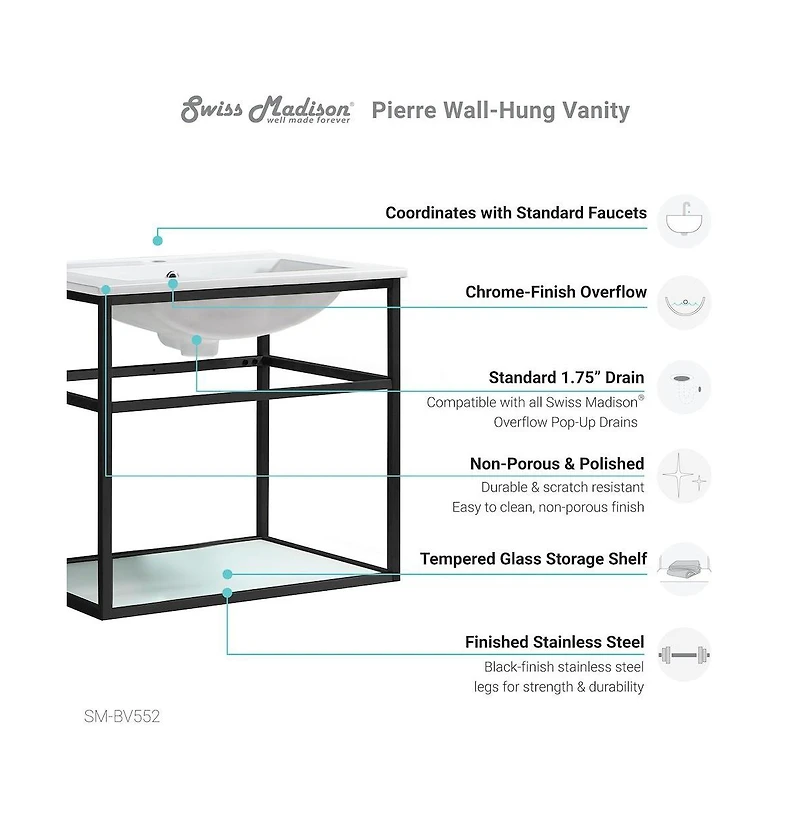 Swiss Madison Pierre Single, Metal Frame, Open Shelf