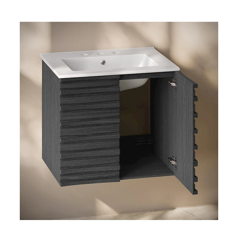 Swiss Madison 24" Wall-Mounted Bathroom Vanity in Black Oak with 3-Hole Widespread Sink Top