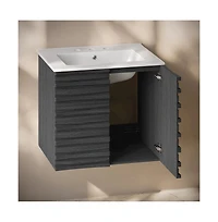 Swiss Madison 24" Wall-Mounted Bathroom Vanity in Black Oak with 3-Hole Widespread Sink Top