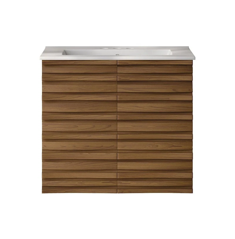 Swiss Madison24" Wall-Mounted Bathroom Vanity in Brown Oak with 3-Hole Centerset Sink Top