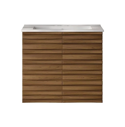 Swiss Madison24" Wall-Mounted Bathroom Vanity in Brown Oak with 3-Hole Centerset Sink Top