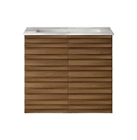 Swiss Madison24" Wall-Mounted Bathroom Vanity in Brown Oak with 3-Hole Centerset Sink Top