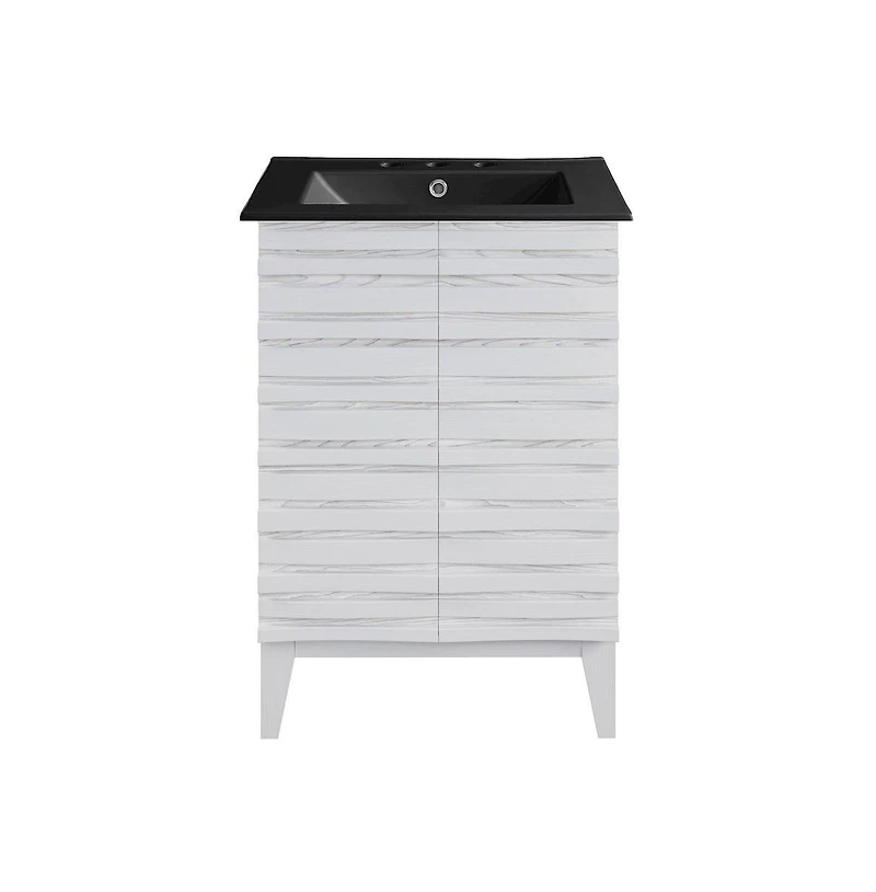 Swiss Madison Cascade 24 in. White Oak Bathroom Vanity With Black, 3-Hole Ceramic Sink Top