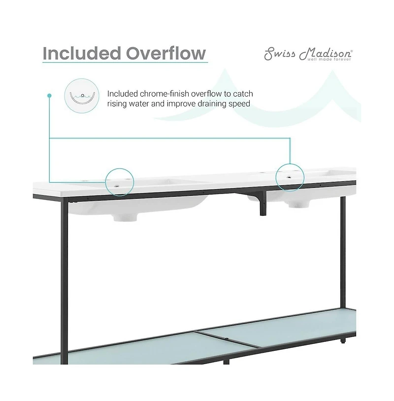 Swiss Madison 72 Double, Freestanding, Open Shelf, Matte Black Metal Frame Bathroom Vanity