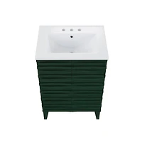 Swiss Madison 24" Freestanding Bathroom Vanity in Green Oak with 3-Hole Widespread Sink Top