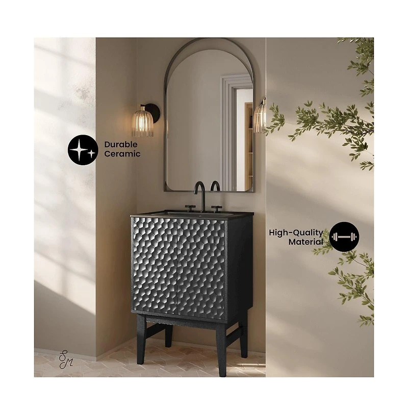 Swiss Madison24" Freestanding Bathroom Vanity in Black Oak, Black 3-Hole Centerset Sink Top