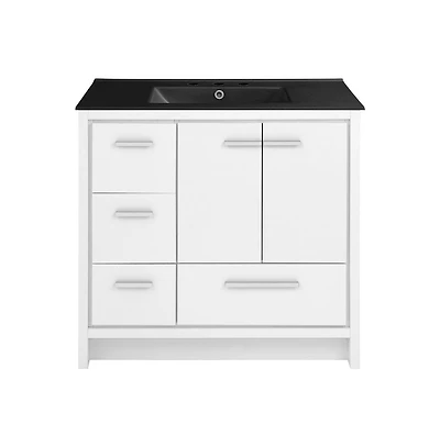 Swiss Madison Virage 36 in. White Bathroom Vanity With Black, 3-Hole Ceramic Sink Top