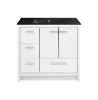 Swiss Madison Virage 36 in. White Bathroom Vanity With Black, 3-Hole Ceramic Sink Top