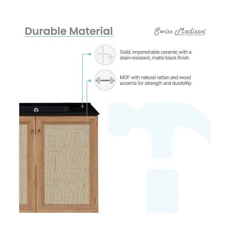 Swiss Madison 30" Freestanding Bathroom Vanity in Golden Oak, Black 3-Hole Widespread Sink Top