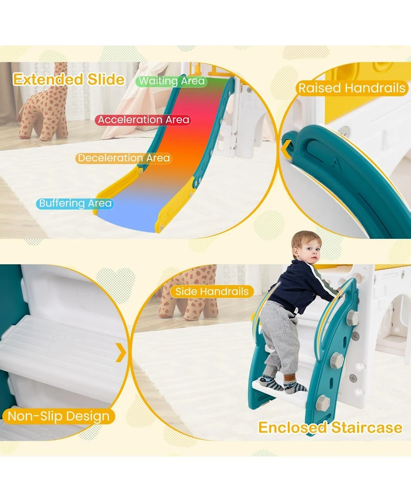 9-in-1 Toddler Slide L-Shaped with Basketball Hoop and Steering Wheel