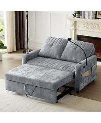 Boyel Living 53.9 Inches Modern Loveseat Pull-out Sofa Bed with Adjustable Backrest, Two Cup Holders , a Phone Holder, Three Charging Ports