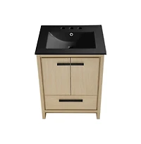 Virage 24 in. Brown Oak Bathroom Vanity With Black, 3-Hole Ceramic Sink Top