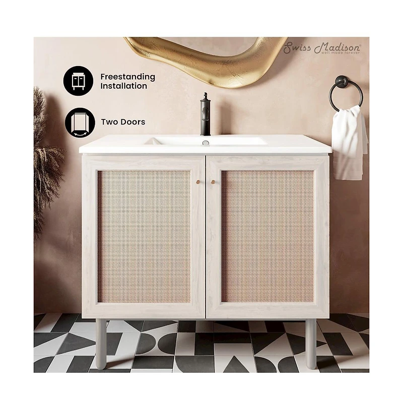 Swiss MadisonClasse 36" Freestanding Bathroom Vanity in White Oak with Sink Top