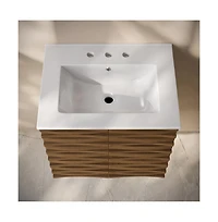 24" Wall-Mounted Bathroom Vanity in Brown Oak with 3-Hole Widespread Sink Top