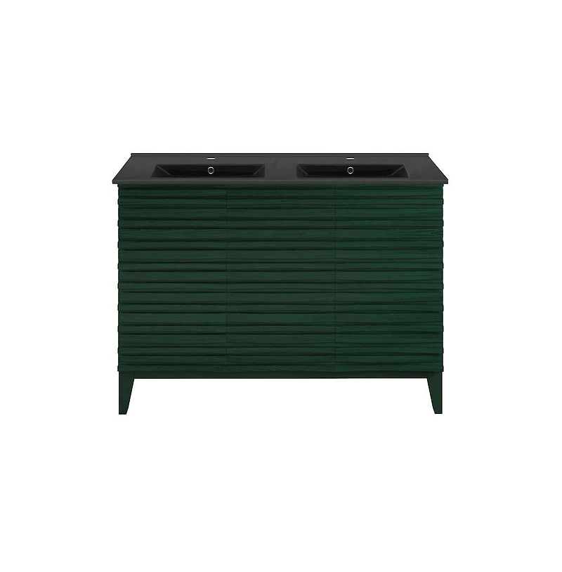 Swiss Madison 48" Freestanding Bathroom Vanity in Green Oak with Black Double Basin Sink Top