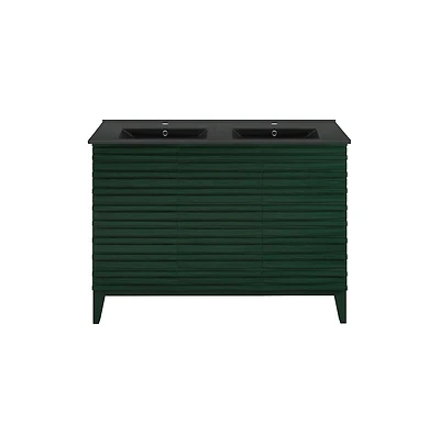 Swiss Madison 48" Freestanding Bathroom Vanity in Green Oak with Black Double Basin Sink Top