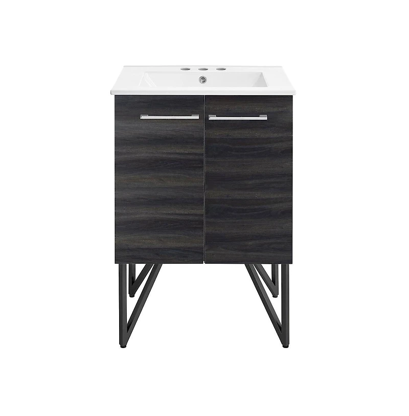 Swiss Madison Annecy 24 in. Black Walnut Bathroom Vanity With White, 3-Hole Ceramic Sink Top