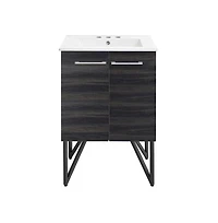 Swiss Madison Annecy 24 in. Black Walnut Bathroom Vanity With White, 3-Hole Ceramic Sink Top