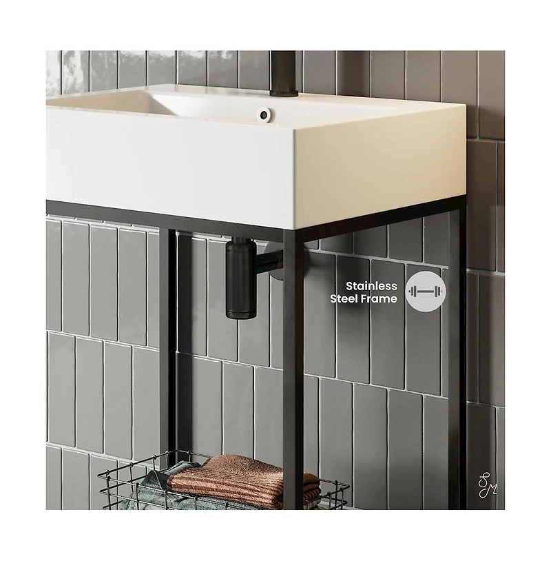 Swiss Madison Pierre 24 Single, Freestanding, Matte Black Metal Frame Bathroom Vanity