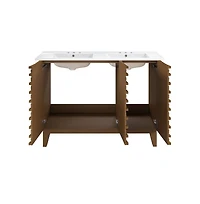 48 in. Brown Oak, Double Basin Bathroom Vanity, White, 3-Hole Ceramic Sink Top