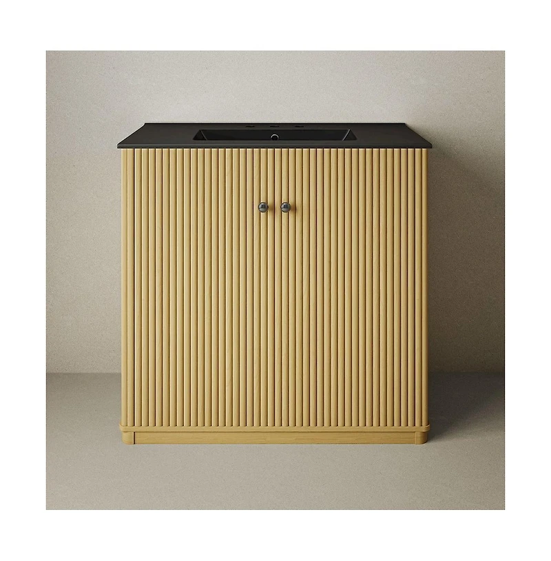 Swiss Madison 36" Freestanding Bathroom Vanity, Natural Oak, 3-Hole Widespread Sink Top