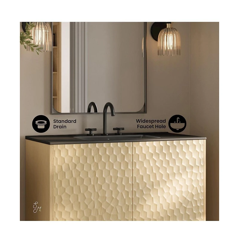 Swiss Madison 36" Freestanding Bathroom Vanity, Natural Oak, Black 3-Hole Widespread Sink Top