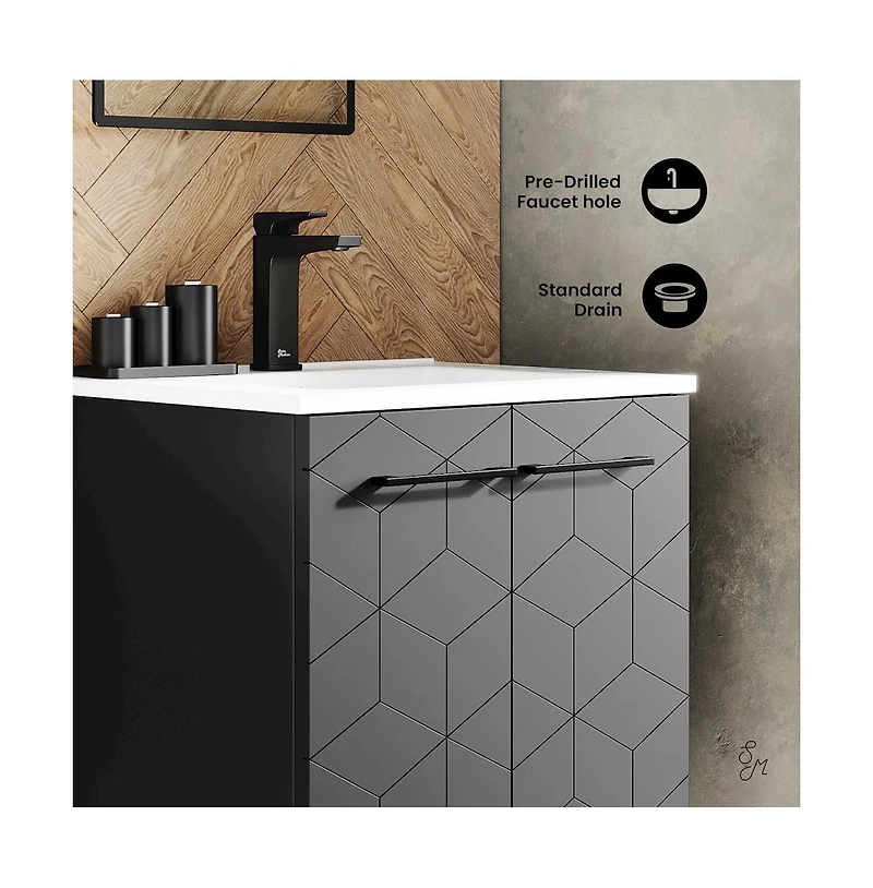 Swiss Madison Annecy 24" Freestanding Bathroom Vanity in Phantom Black with Sink Top