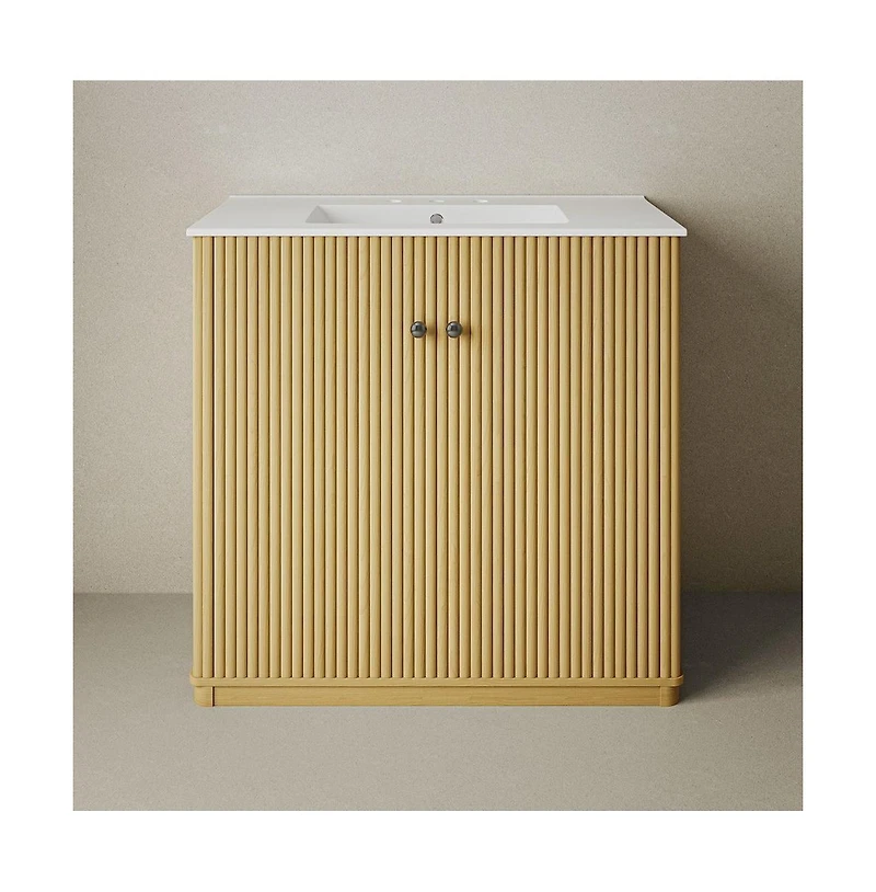 Swiss Madison 36" Freestanding Bathroom Vanity in Natural Oak with 3-Hole Widespread Sink Top