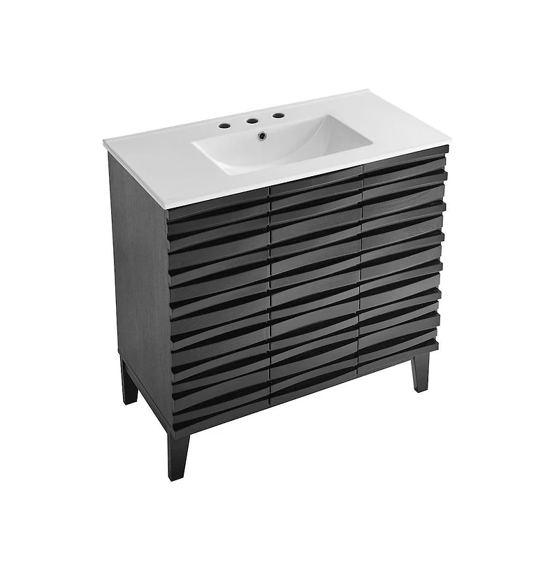 Cascade 36 in. Black Oak Bathroom Vanity With White, 3-Hole Ceramic Sink Top