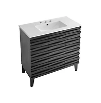 Cascade 36 in. Black Oak Bathroom Vanity With White, 3-Hole Ceramic Sink Top