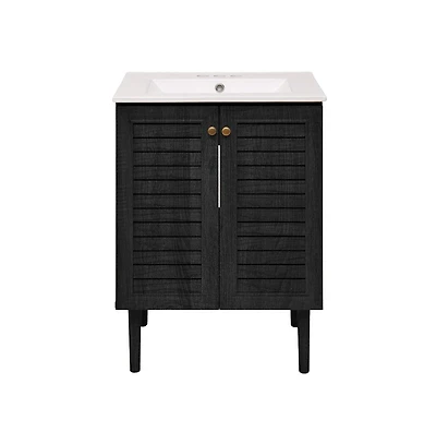 24" Freestanding Bathroom Vanity in Black Oak with 3-Hole Centerset Sink Top