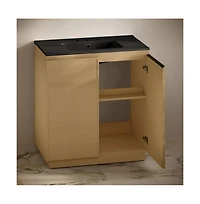 Swiss Madison 36" Freestanding Bathroom Vanity, Natural Oak, Black 3-Hole Widespread Sink Top