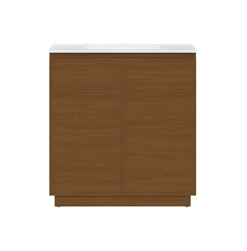 Swiss Madison 36" Freestanding Bathroom Vanity in Brown Oak with 3-Hole Widespread Sink Top