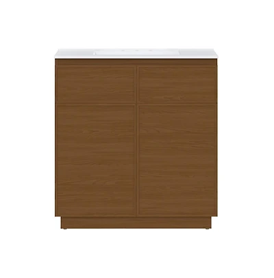 Swiss Madison 36" Freestanding Bathroom Vanity in Brown Oak with 3-Hole Widespread Sink Top