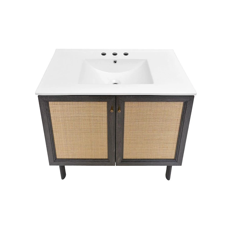 Swiss Madison 36" Freestanding Bathroom Vanity in Oak with 3-Hole Widespread Sink Top
