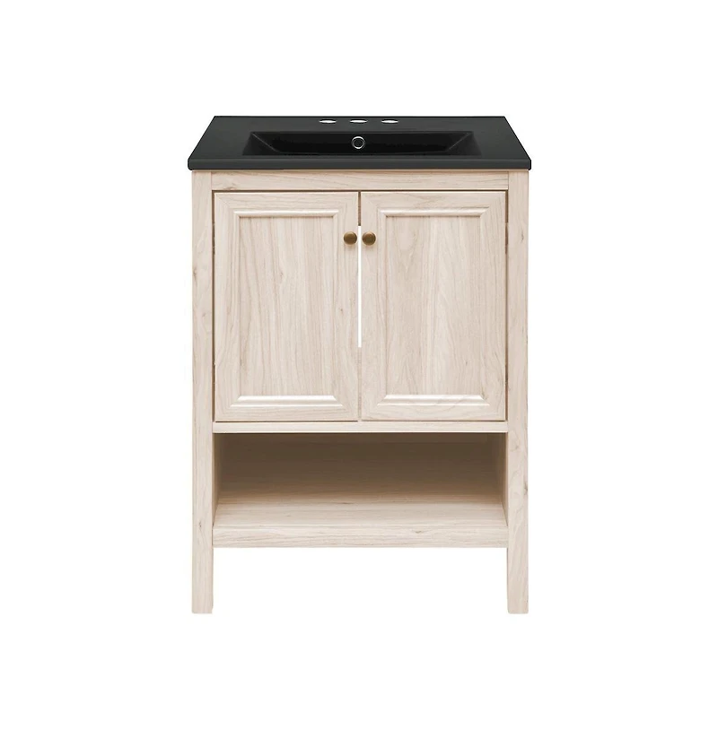 Swiss Madison 24" Freestanding Bathroom Vanity in White Oak, Black 3-Hole Centerset Sink Top
