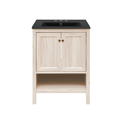 Swiss Madison 24" Freestanding Bathroom Vanity in White Oak, Black 3-Hole Centerset Sink Top