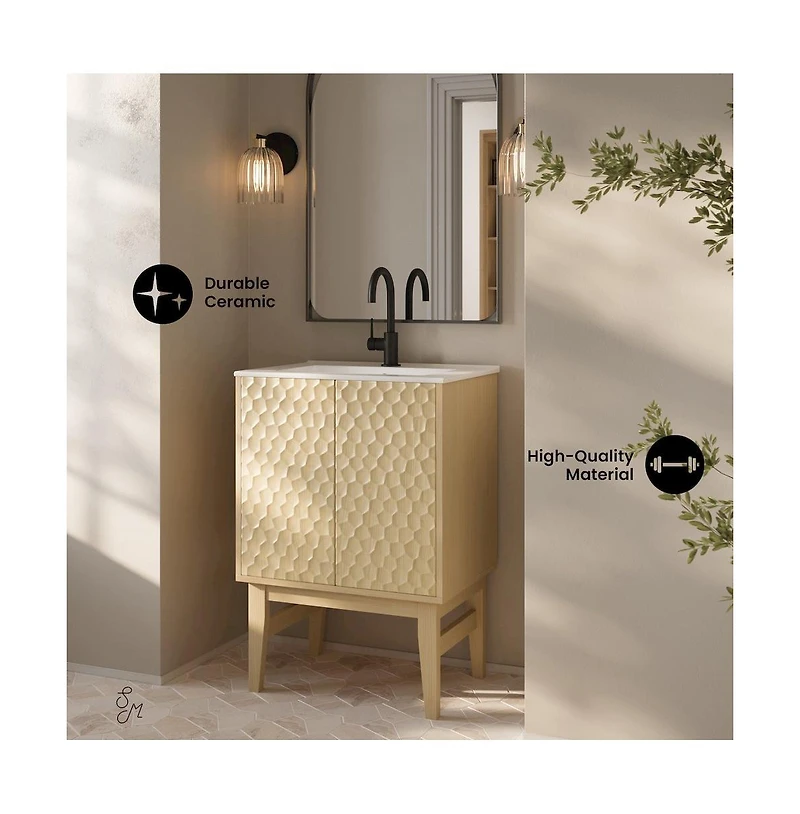 Swiss Madison Bosse 24" Freestanding Bathroom Vanity in Natural Oak with Sink Top